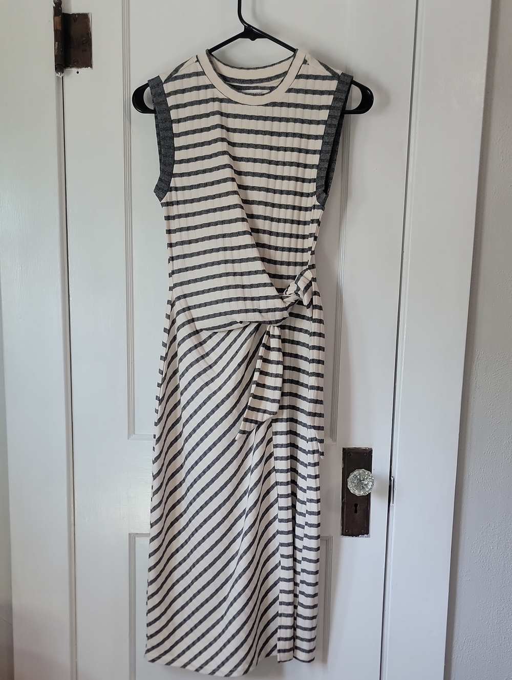 Maurices Sleeveless Striped Knot-Front Midi Dress - Cream & Gray